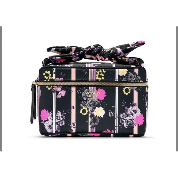 Victoria's Secret Handbags - VICTORIA'S SECRET Black Floral Stripe Small Weekender Train Case